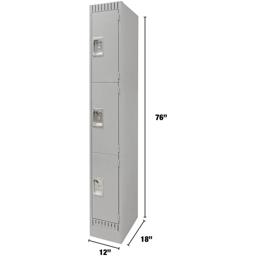 Casiers, 3 niveaux, 12" x 18" x 76", Acier, Gris, D&eacute;mont&eacute; GTA Hardware Inc