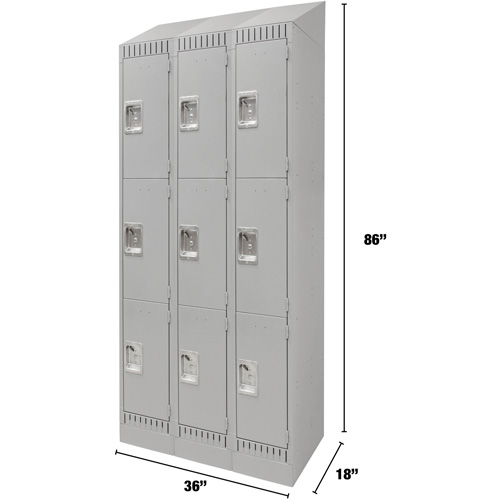 Casiers, 3 niveaux, Bloc de 3, 36" x 18" x 86", Acier, Gris, D&eacute;mont&eacute; GTA Hardware Inc
