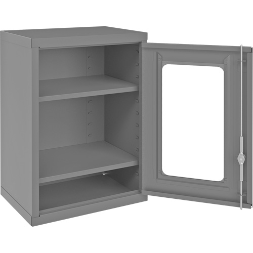 Armoire de rangement murale avec portes transparentes, 26-15/16" h x 18-1/8" la x 13-11/16" p, 2 tablettes, Acier, Gris GTA Hardware Inc