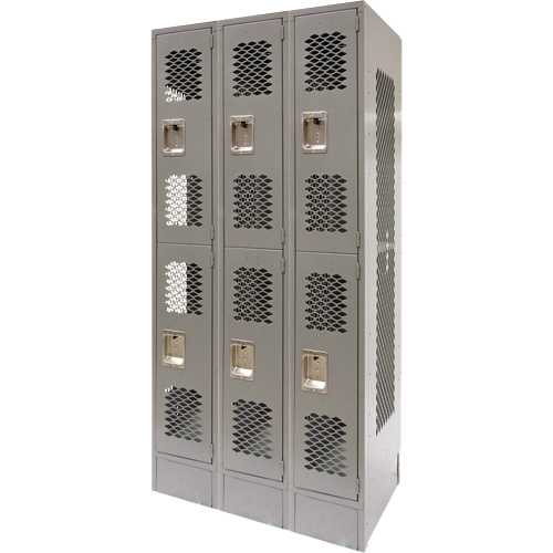 Casiers ventil&eacute;s, 2 niveaux, Bloc de 3, 36" x 18" x 78", Acier, Gris, D&eacute;mont&eacute;, Perfor&eacute; GTA Hardware Inc