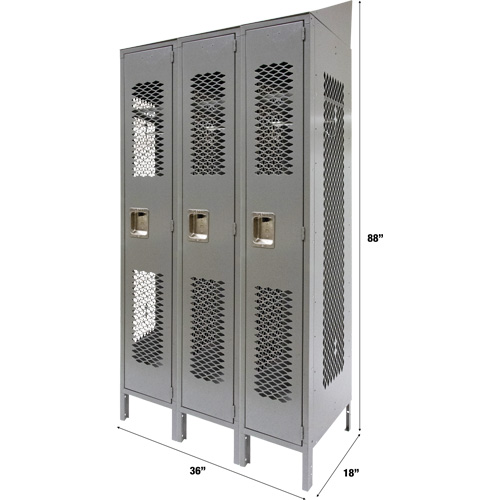 Casiers ventil&eacute;s, Bloc de 3, 36" x 18" x 88", Acier, Gris, D&eacute;mont&eacute;, Perfor&eacute; GTA Hardware Inc