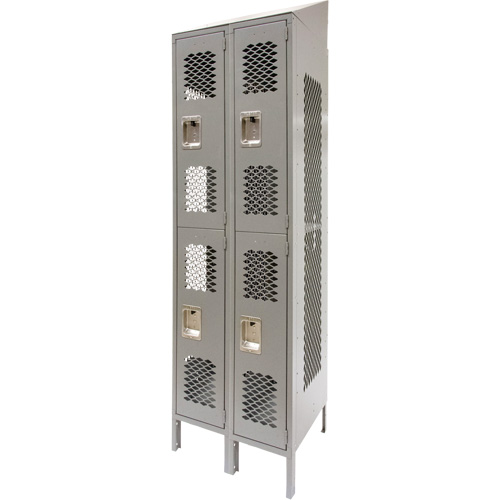 Vented Lockers, 2 -tier, Bank of 2, 24" x 18" x 88", Steel, Grey, Knocked Down, Perforated GTA Hardware Inc