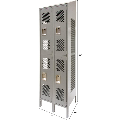 Vented Lockers, 2 -tier, Bank of 2, 24" x 18" x 88", Steel, Grey, Knocked Down, Perforated GTA Hardware Inc