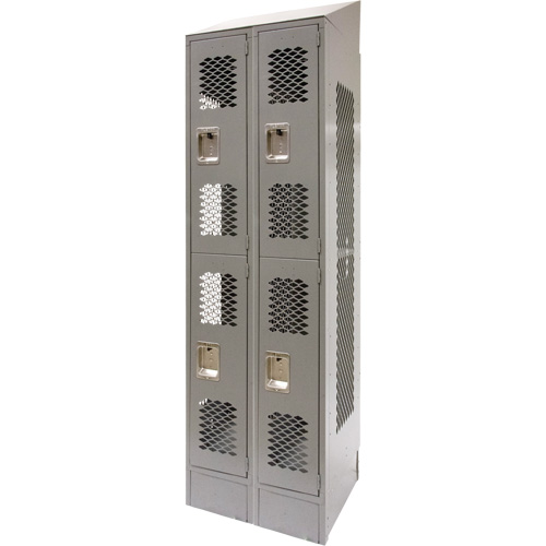 Vented Lockers, 2 -tier, Bank of 2, 24" x 18" x 88", Steel, Grey, Knocked Down, Perforated GTA Hardware Inc