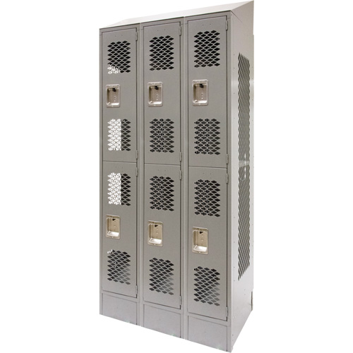 Casiers ventil&eacute;s, 2 niveaux, Bloc de 3, 36" x 18" x 88", Acier, Gris, D&eacute;mont&eacute;, Perfor&eacute; GTA Hardware Inc