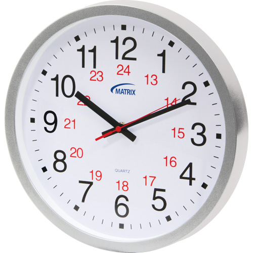 12/24 H Clock, Analog, Battery Operated, 12", Silver GTA Hardware Inc