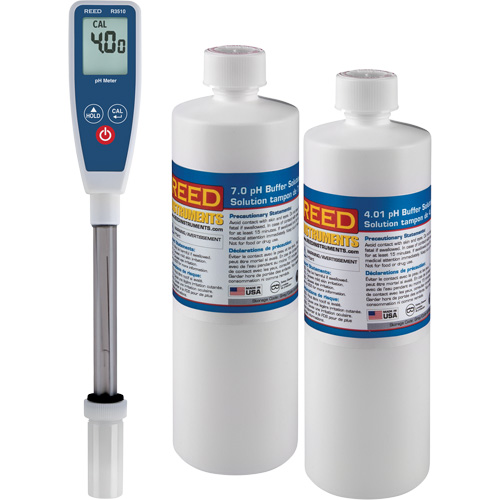 Ensemble de compteur de pH &agrave; tige longue & solution tampon 4 pH/7 pH GTA Hardware Inc