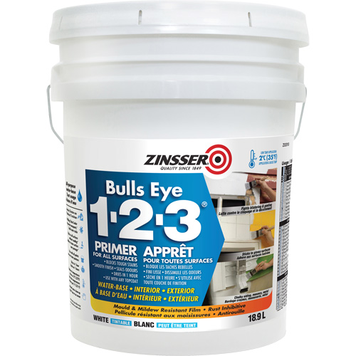 Bulls Eye 1-2-3&reg; Water-Base Primer, 18.9 L, Pail, White GTA Hardware Inc