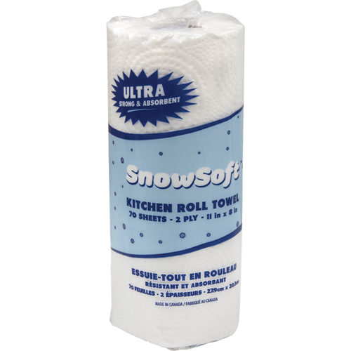 Essuie-tout pour cuisines de premi&egrave;re qualit&eacute; Snow Soft, 2 Pli, 70 Feuilles/rouleau, 8" la, 11" lo GTA Hardware Inc