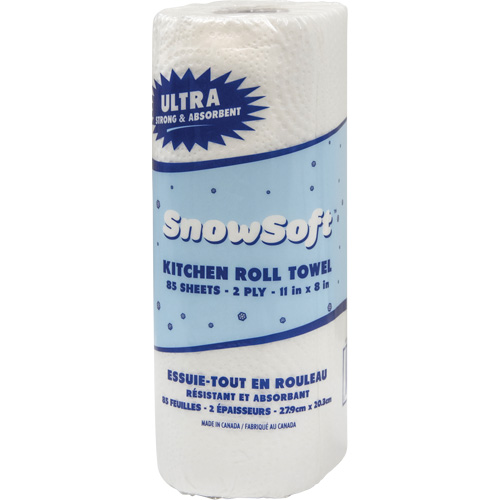 Essuie-tout pour cuisines de premi&egrave;re qualit&eacute; Snow Soft, 2 Pli, 85 Feuilles/rouleau, 8" la, 11" lo GTA Hardware Inc