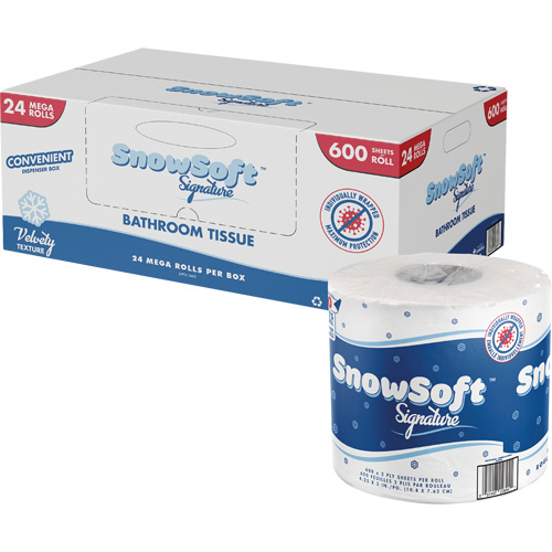 Papier hygi&eacute;nique de premi&egrave;re qualit&eacute; Snow Soft, 2 Pli, 600 Feuilles/Rouleu, Longueur 145', Blanc GTA Hardware Inc