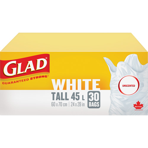 Sacs &agrave; ordures hauts 45 L sans parfum, R&eacute;gulier, 24" la x 28" lo, Blanc GTA Hardware Inc