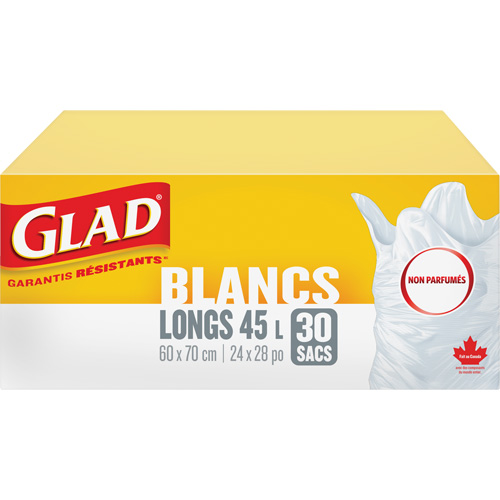 Sacs &agrave; ordures hauts 45 L sans parfum, R&eacute;gulier, 24" la x 28" lo, Blanc GTA Hardware Inc