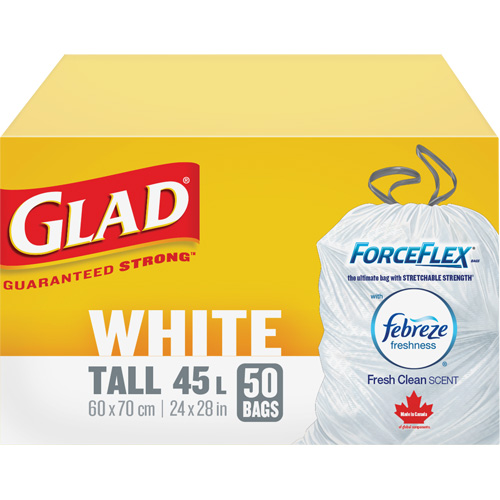 Sacs &agrave; ordures hauts 45 L avec Febreze, R&eacute;gulier, 24" la x 28" lo, Blanc GTA Hardware Inc