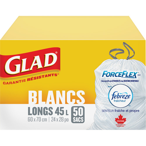 Sacs &agrave; ordures hauts 45 L avec Febreze, R&eacute;gulier, 24" la x 28" lo, Blanc GTA Hardware Inc