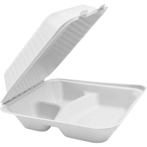 Compostable Hinged Food Containers with Compartments, Bagasse, Square GTA Hardware Inc