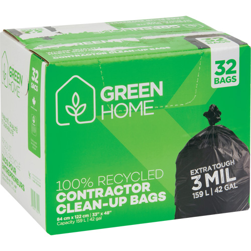 Green Home Garbage Bags, Strong, 33" W x 48" L, 3 mils, Black, 159 L (42 Gal.) Capacity GTA Hardware Inc