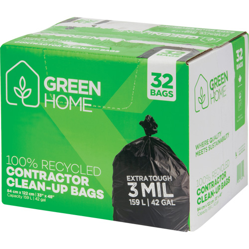 Green Home Garbage Bags, Strong, 33" W x 48" L, 3 mils, Black, 159 L (42 Gal.) Capacity GTA Hardware Inc