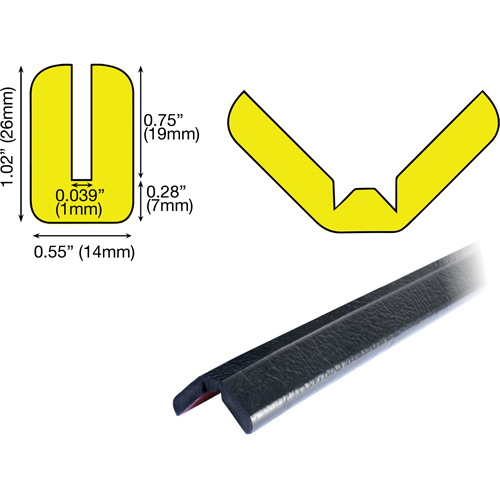 W Profile 1M Edge Protection Bumper Guard, 3.25' (0.99 m) Long GTA Hardware Inc