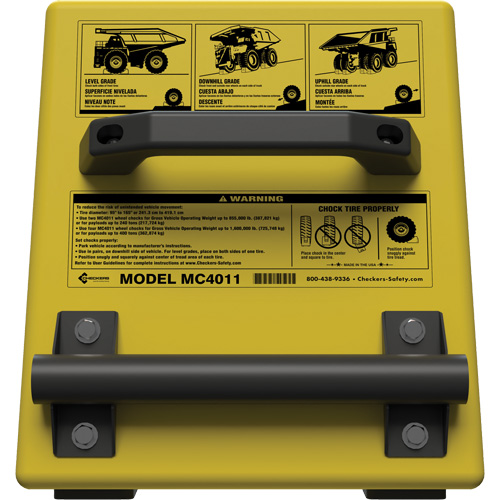 Cale de roue ultra-robuste pour l'exploitation mini&egrave;re Checkers Safety, PEHD, Jaune, 14-1/2" la x 17-1/2" p x 16" h GTA Hardware Inc