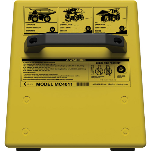 Cale de roue ultra-robuste pour l'exploitation mini&egrave;re Checkers Safety sans support, PEHD, Jaune, 14-1/2" la x 17-1/2" p x 16" h GTA Hardware Inc