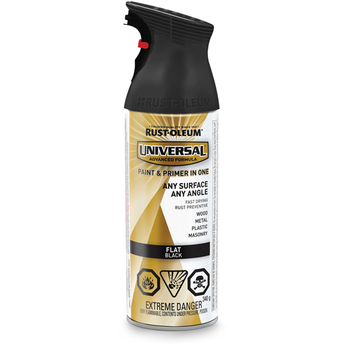 Universal&reg; Enamel Paint & Primer In One, Black, Very Flat, Aerosol Can GTA Hardware Inc