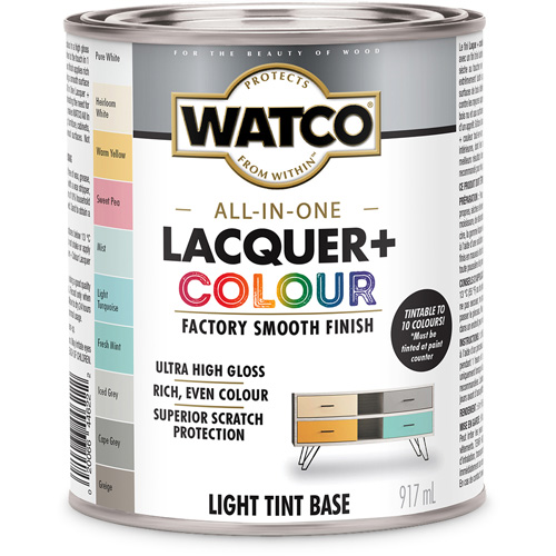 Watco&reg; All In One Lacquer + Colour Light Tint Base, 946 ml, Light Tint Base, High-Gloss GTA Hardware Inc