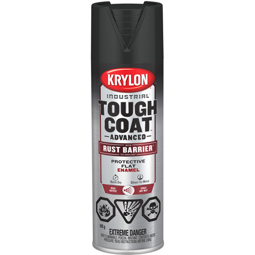 Tough Coat&reg; Advanced Paint with Rust Barrier Technology, Black, Flat, 425 g, Aerosol Can GTA Hardware Inc