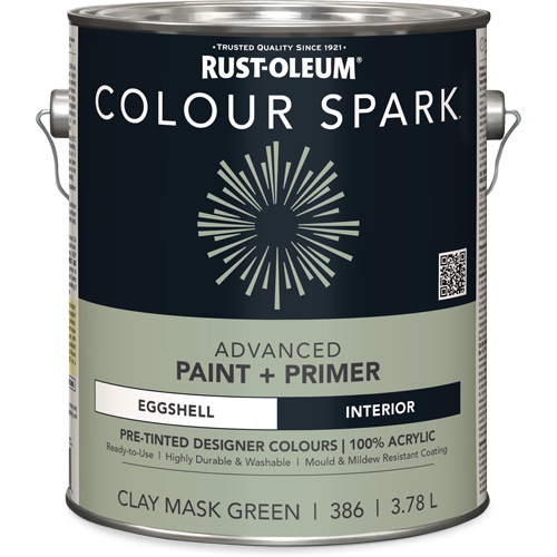 Colour Spark Interior Pre-Tinted Paint + Primer Wall Paint, Clay Mask Green, Eggshell, 3.78 L, Gallon GTA Hardware Inc