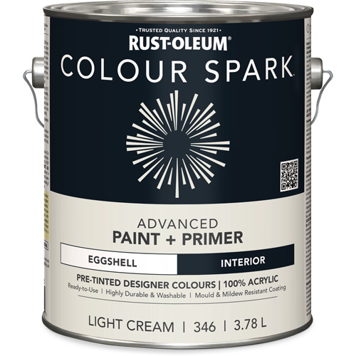 Colour Spark Interior Pre-Tinted Paint + Primer Wall Paint, White Cotton, Semi-Gloss, 3.78 L, Gallon GTA Hardware Inc