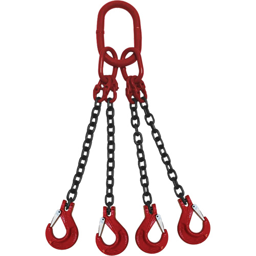 Chain Sling, Grade 80 Chain, Quadruple Legs, Oblong & Slip Hooks, 3/8" x 5' GTA Hardware Inc
