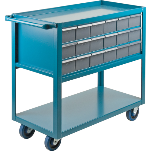 Drawer Shelf Cart, 1200 lbs. Capacity, Steel, 18" x W, 35" x H, 36" D, Rubber Wheels, All-Welded, 18 Drawers GTA Hardware Inc
