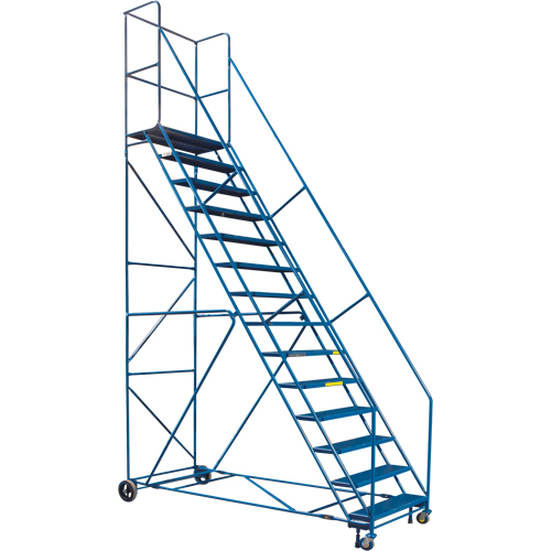 Escabeau roulant certifi&eacute; par la CSA avec pied verrouillable, 14 marches, Largeur de la marche 30", Hauteur de la plateforme 128", Acier GTA Hardware Inc