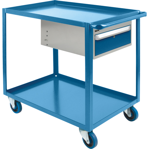 Heavy Duty Shelf Cart with Drawer, 1200 lbs. Capacity, Steel, 24" x W, 36" x H, 39" D, Rubber Wheels, All-Welded, 1 Drawers GTA Hardware Inc