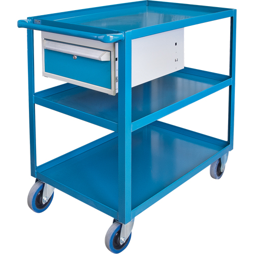 Chariots &agrave; tablettes avec tiroir, 1200 lb Capacit&eacute;, Acier, 24" x la, 36" x ha, 48" p, Roues en Caoutchouc, D&eacute;mont&eacute;, 1 tirroirs GTA Hardware Inc