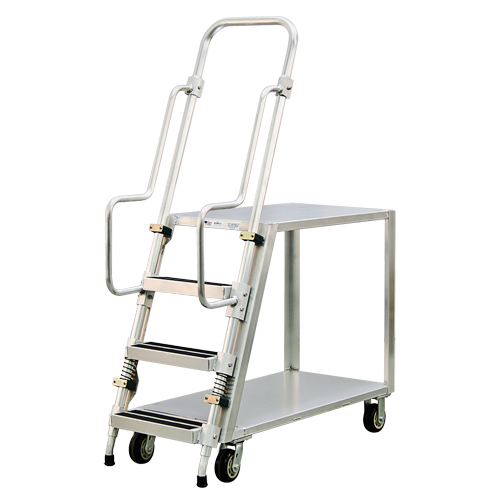 Aluminum Stock Picking Ladder Cart, Aluminum, 22" W x 51-1/2" D, 2 Shelves, 800 lbs. Capacity GTA Hardware Inc