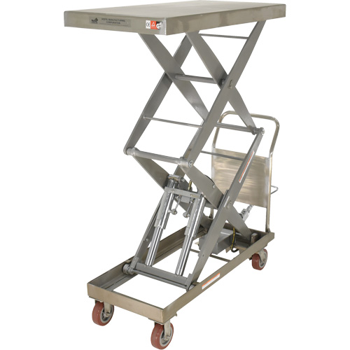 Manual Hydraulic Scissor Lift Table, 47-1/2" L x 24" W, Partial Stainless Steel, 1500 lbs. Capacity GTA Hardware Inc