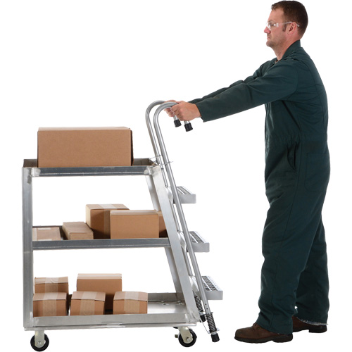 Stockpicker Truck, Aluminum, 21-7/8" W x 40" D, 3 Shelves, 660 lbs. Capacity GTA Hardware Inc