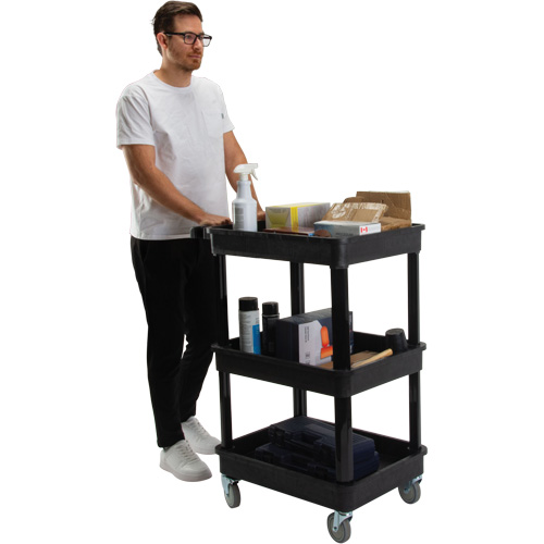 Chariot utilitaire avec tablette &agrave; bordure profonde, 3 tiers, 19" x 39-1/2" x 28-1/4", Capacit&eacute; 330 lb GTA Hardware Inc