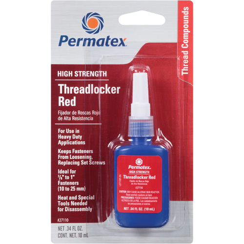 Low Viscosity Threadlocker, Red, High, 10 ml, Bottle GTA Hardware Inc