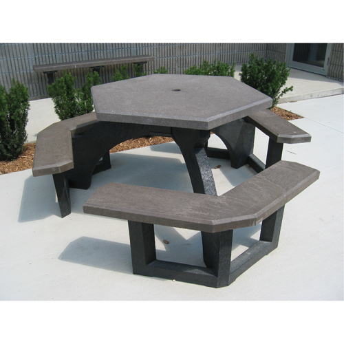 Recycled Plastic Hexagon Picnic Tables, 78" L x 78" W, Brown GTA Hardware Inc