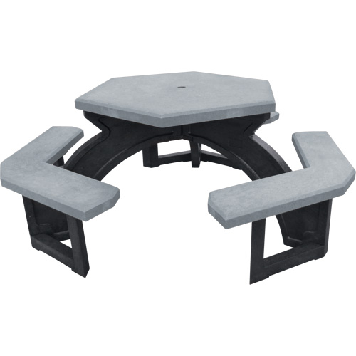 Tables de pique-nique hexagonales en plastique recycl&eacute;, 78" lo x 78" la, Gris GTA Hardware Inc