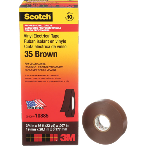 Ruban isolant en vinyle pour codification par couleur Scotch, 19 mm (3/4") la x 20 m (66') lo, 7 mils, Brun GTA Hardware Inc