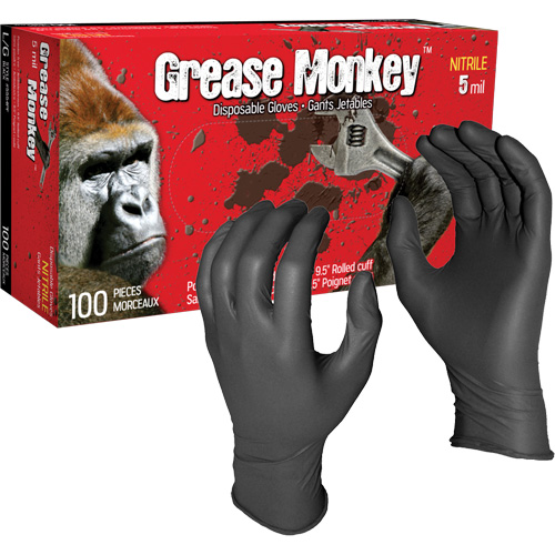 Grease Monkey&reg; Disposable Gloves, Large, Nitrile, 5-mil, Powder-Free, Black GTA Hardware Inc