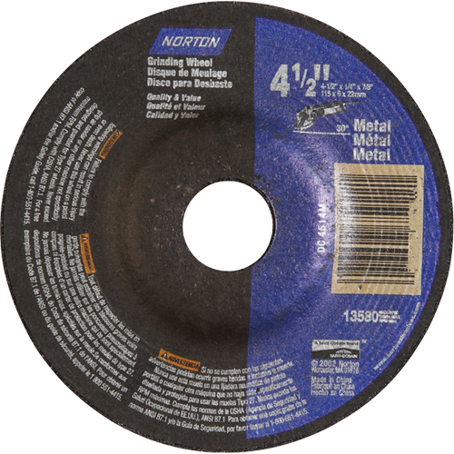 Depressed Centre Metal Grinding Wheels, 5" x 1/4", 7/8" Arbor, Aluminum Oxide, Type 27 GTA Hardware Inc