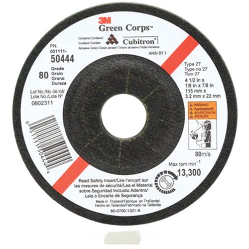 Green Corps Flexible Grinding Wheel, 4-1/2" x 1/8", 7/8" Arbor, Ceramic, Type 27 GTA Hardware Inc