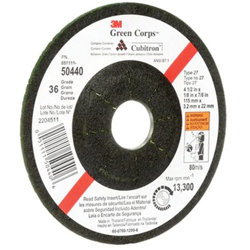 Green Corps Flexible Grinding Wheel, 4-1/2" x 1/8", 7/8" Arbor, Ceramic, Type 27 GTA Hardware Inc