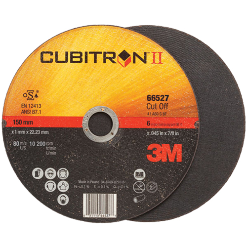 Cubitron II Cut-Off Wheel, 6" x 0.045"/0.05", 7/8" Arbor, Type 27, Ceramic, 10200 RPM GTA Hardware Inc