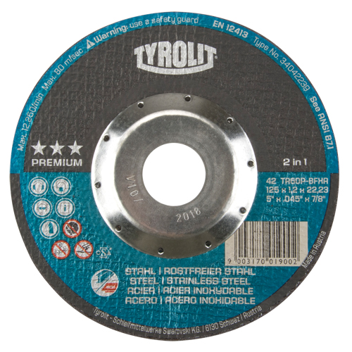 Premium 2 in 1 Thincut Cut-Off Wheel, 5" x 0.045", 7/8" Arbor, Type 27, Aluminum Oxide, 12250 RPM GTA Hardware Inc