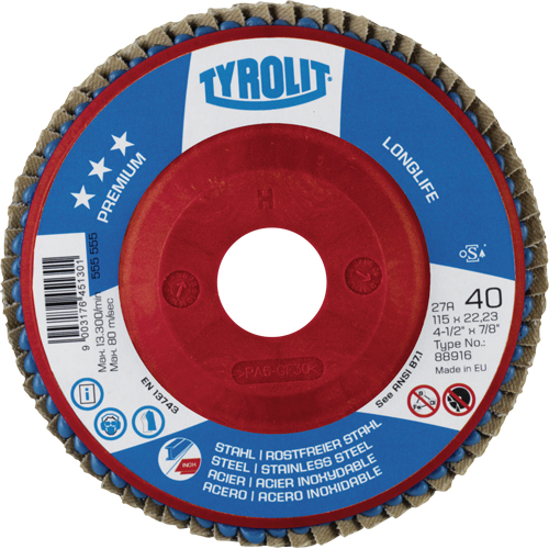 Long Life Flap Disc, 5" x 7/8", Type 27, 40 Grit, Zirconium GTA Hardware Inc